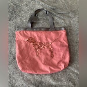Rose Victoria Secret Pink sequin dog tote bag